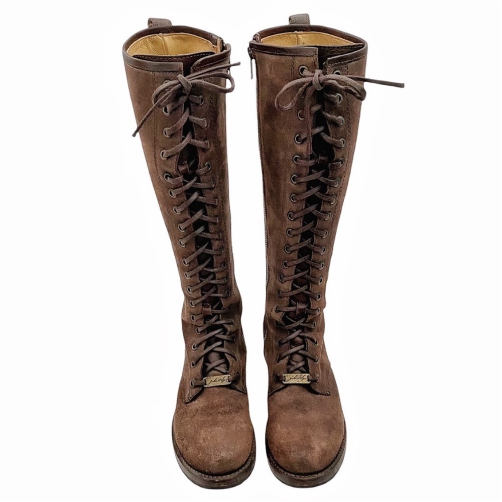 Frye Suede Leather Knee High Lace Up Boots